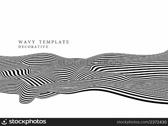 Abstract black and white op art lines pattern swirl wavy decorative template. Artwork design isolated background. Illustration vector