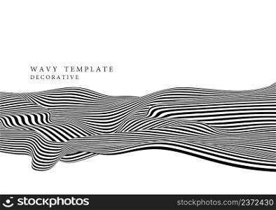 Abstract black and white op art lines pattern swirl wavy decorative template. Artwork design isolated background. Illustration vector