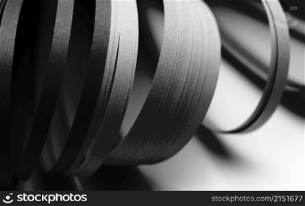 Abstract Black and white wave curl strip paper horizontal background.