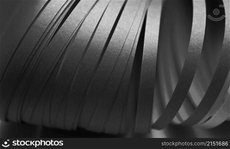 Abstract Black and white wave curl strip paper horizontal background.
