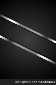Abstract black background with metallic stripes. Abstract tech black background with metallic stripes