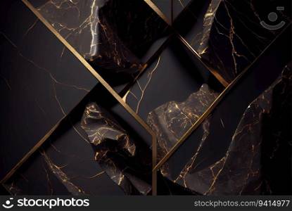Abstract black golden grunge marble geometric background. Generative AI design. Abstract black golden grunge marble geometric background. Generative AI