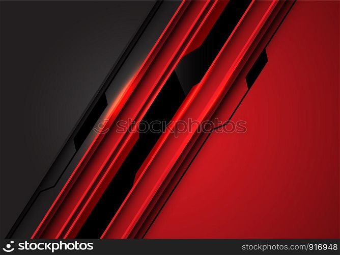 Abstract black line circuit on red grey metallic design modern futuristic technology background vector illustration.