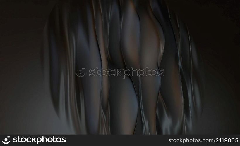 Abstract black shape with impulse circular waves, computer generated. 3d rendering of fractal background Abstract black shape with impulse circular waves, computer generated. 3d rendering of fractal background. Dark waves. 3d rendering