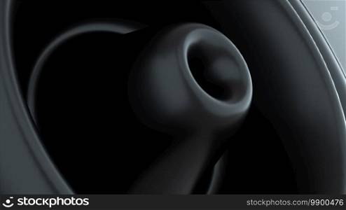 Abstract black shape with impulse circular waves, computer generated. 3d rendering of fractal background. Abstract shape with impulse circular black waves, computer generated. 3d rendering of volume background