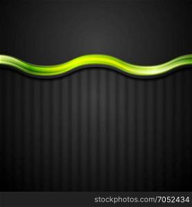 Abstract black striped corporate background with green glossy wave
