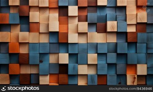 Abstract block stack wooden 3d cubes, colorful wood texture for backdrop. Generative AI. Abstract block stack wooden 3d cubes, colorful wood texture for backdrop