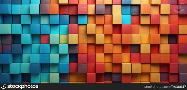 Abstract block stack wooden 3d cubes, colorful wood texture for backdrop. Generative AI. Abstract block stack wooden 3d cubes, colorful wood texture for backdrop