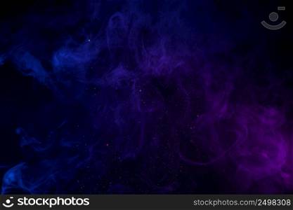 Abstract blue and pink fog with shiny particles dark background