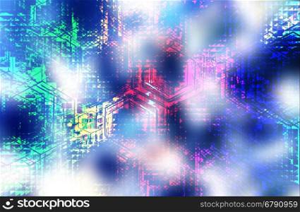 abstract blue background and digital wave with square pattern unsymetry