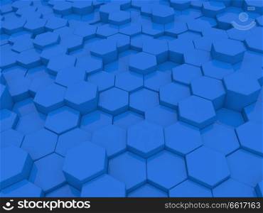 Abstract blue background of hexagons. 3d rendering illustration.. Abstract blue background of hexagons. 