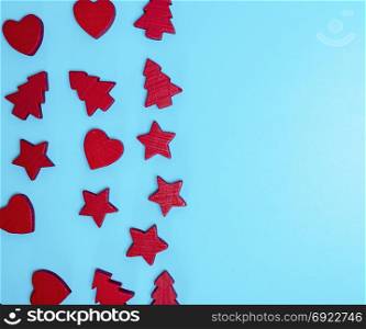 abstract blue background with christmas decor, empty space on the right