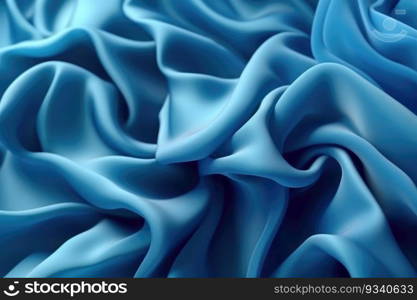 Abstract blue background with folded textile ruffle. Generative AI