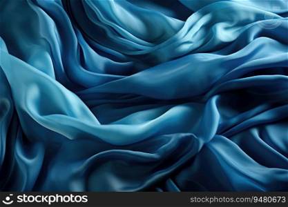 Abstract blue background with folded textile ruffle. Generative AI