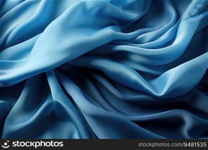 Abstract blue background with folded textile ruffle. Generative AI