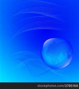 Abstract blue background with line waves and blue transparent globe. Gradient is used to create smooth background colors.&#xA;&#xA;