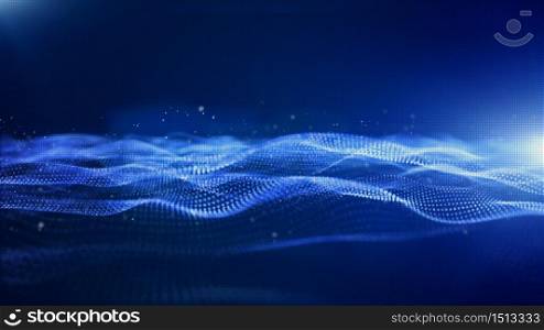 Abstract blue color digital particles wave background