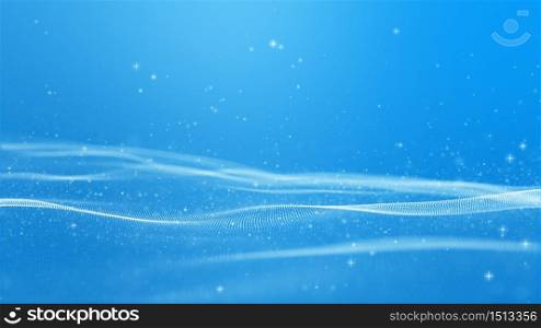 Abstract Blue Color Digital Particles Wave With Bokeh Background