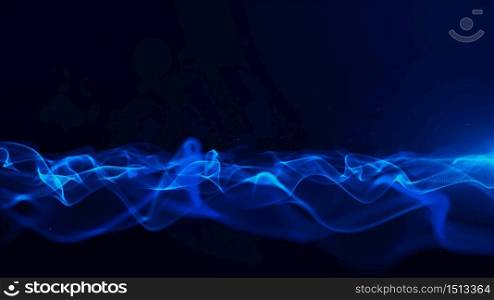 Abstract Blue Color Digital Particles With Bokeh and Light Background