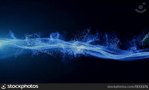 Abstract Blue Color Digital Particles with Dust and Light Background