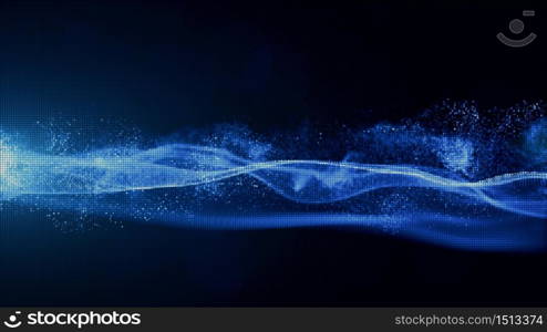 Abstract Blue Color Digital Particles with Dust and Light Background