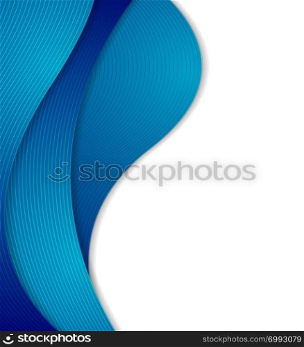 Abstract blue curved waves, bright lines. Abstract blue curved waves