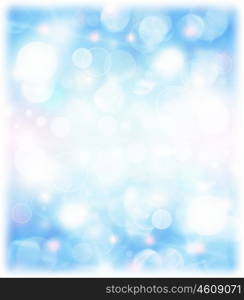 Abstract blue holiday background, beautiful shiny christmas lights, glowing magic bokeh