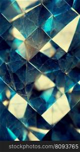Abstract blue magic crystal glass geometric luxury design. Gem close up with shining light. Dynamic fluorescent wallpaper 3D illustration. Abstract blue crystal glass geometric luxury design, 3D illustration