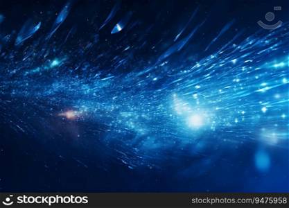 Abstract blue particle artwork with a lighting effect on a dark background. The particles creating a sense of movement and energy. Generative AI