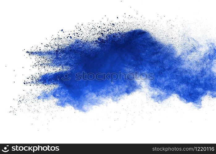 Abstract blue powder explosion isolated on white background.