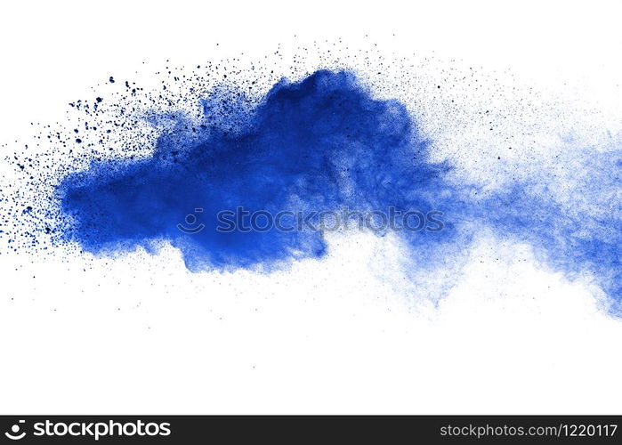 Abstract blue powder explosion isolated on white background.