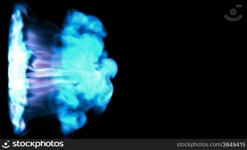 Abstract blue smoke or gas stream, slow motion. Alpha channel is included