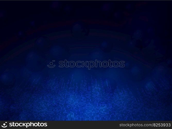 Abstract blue square tech pattern futuristic template design. Overlapping with perspective artwork and blue bubbles decoration background. Vector