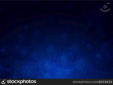 Abstract blue square tech pattern futuristic template design. Overlapping with perspective artwork and blue bubbles decoration background. Vector