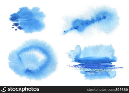 Abstract blue watercolor blot painted background. Texture paper. Isolated. Collection.