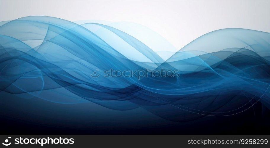 Abstract blue wavy flowing lines background. Generative AI AIG21.