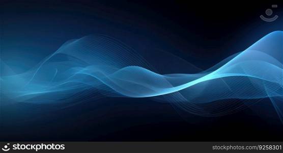 Abstract blue wavy flowing lines background. Generative AI AIG21.