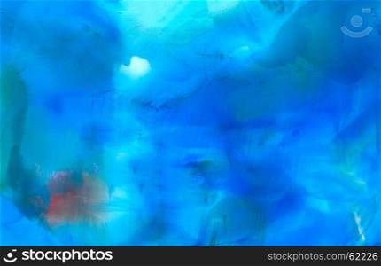 Abstract blue with paint marks.Colorful background hand drawn with bright inks and watercolor paints. Color splashes and splatters create uneven artistic modern design.