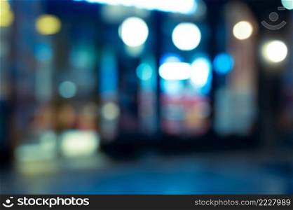 Abstract blur and defocused coffee shop and restaurant with coloful bokeh night lights for background