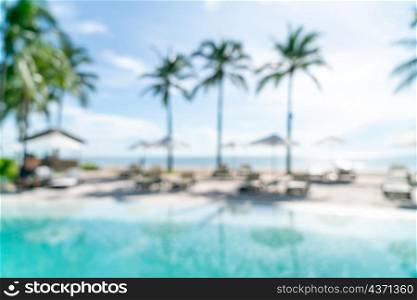 abstract blur bed pool around swimmimg pool in luxury hotel resort for background - Holiday and vacation concept