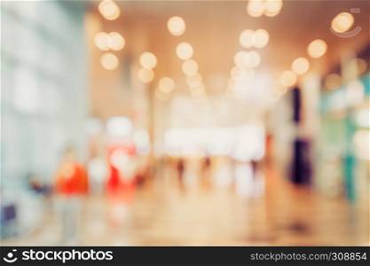 abstract blur bokeh light in department store colorful background concept.