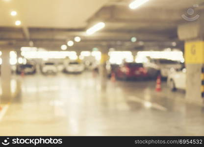 Abstract blur car parking lot for background, vintage filter image