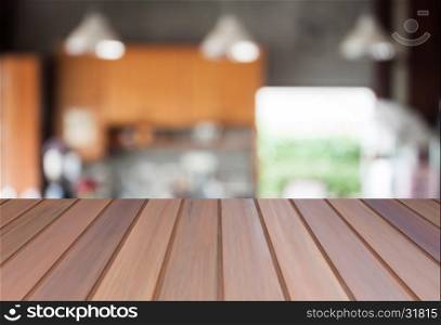 Abstract blur coffee shop background with empty table top. For product display