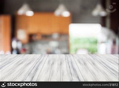 Abstract blur coffee shop background with white empty table top. For product display