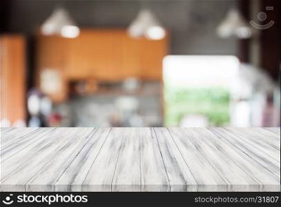 Abstract blur coffee shop with white table top. For product display