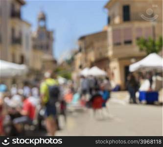 Abstract blur image of day market on street for background usage.
