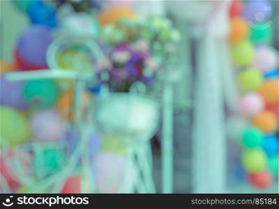 Abstract blur outdoor party decoration with colorful balloon background. Celebration concept.