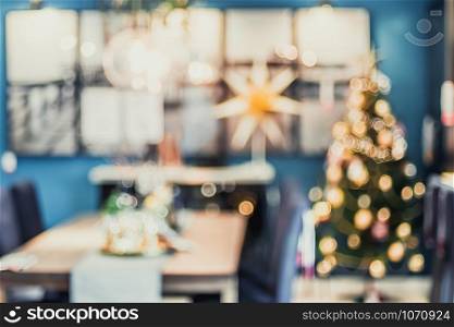 abstract blurred Christmas tree decoration with light at living room in house with bokeh background,winter holiday season celebration festival