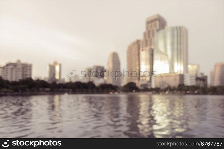 Abstract blurred city skyline background. Vintage filter color style