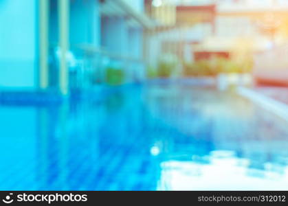 Abstract blurred image of outdoor swimming pool for background